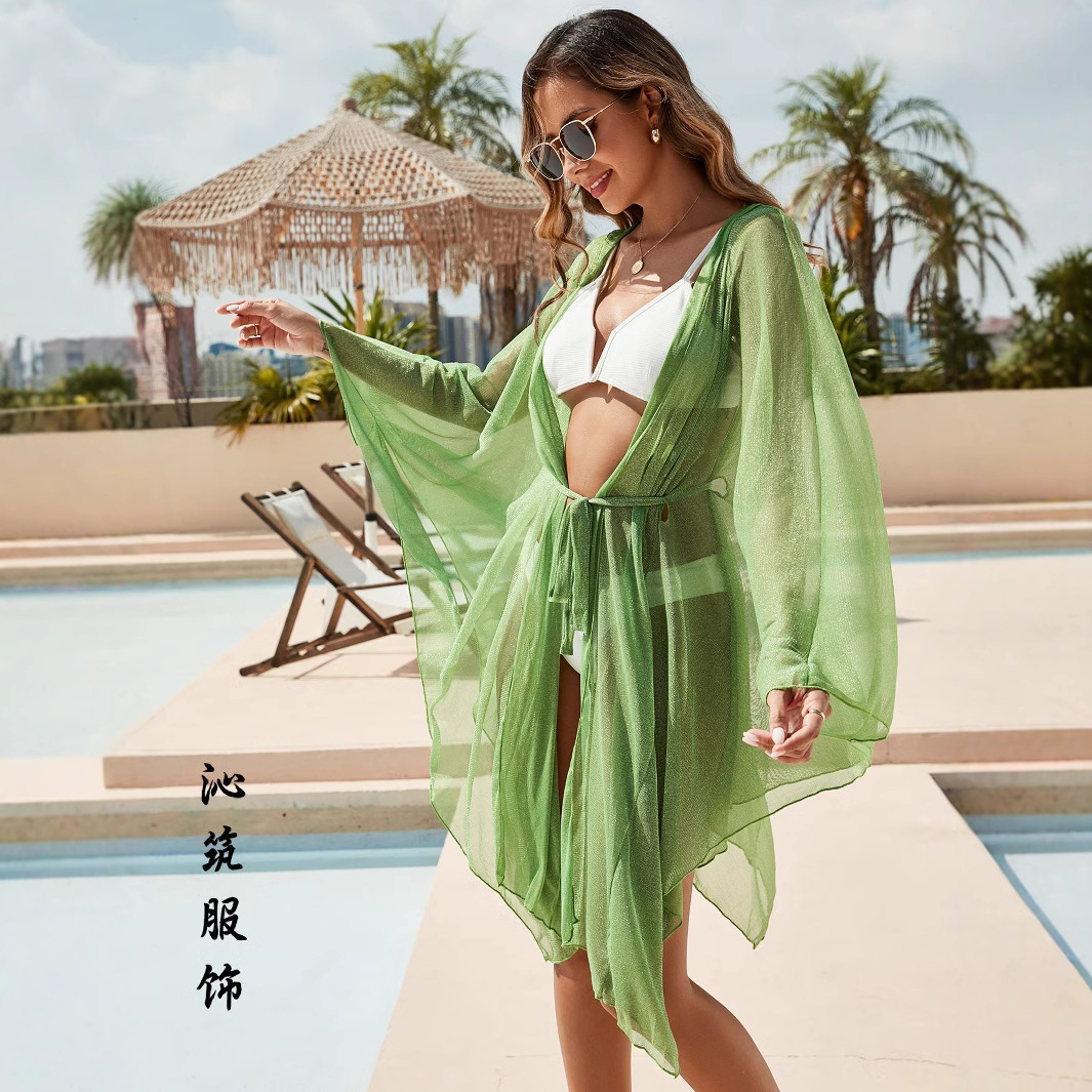 Transfronterizo Amazon moda europea y americana sexy profunda V blusa playa Playa Sol protección camisa casual suelta encaje vestido de la cubierta image 4
