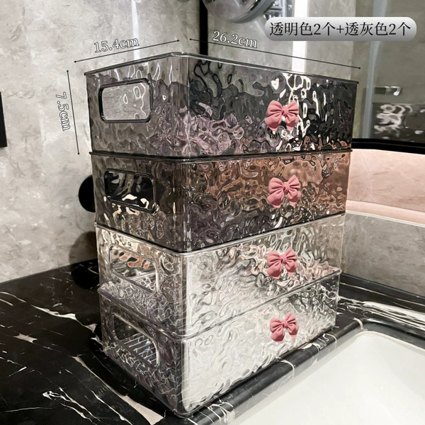 ☕[Upgraded and thickened] Storage basket/pack of 4 (stackable/transparent + translucent gray)