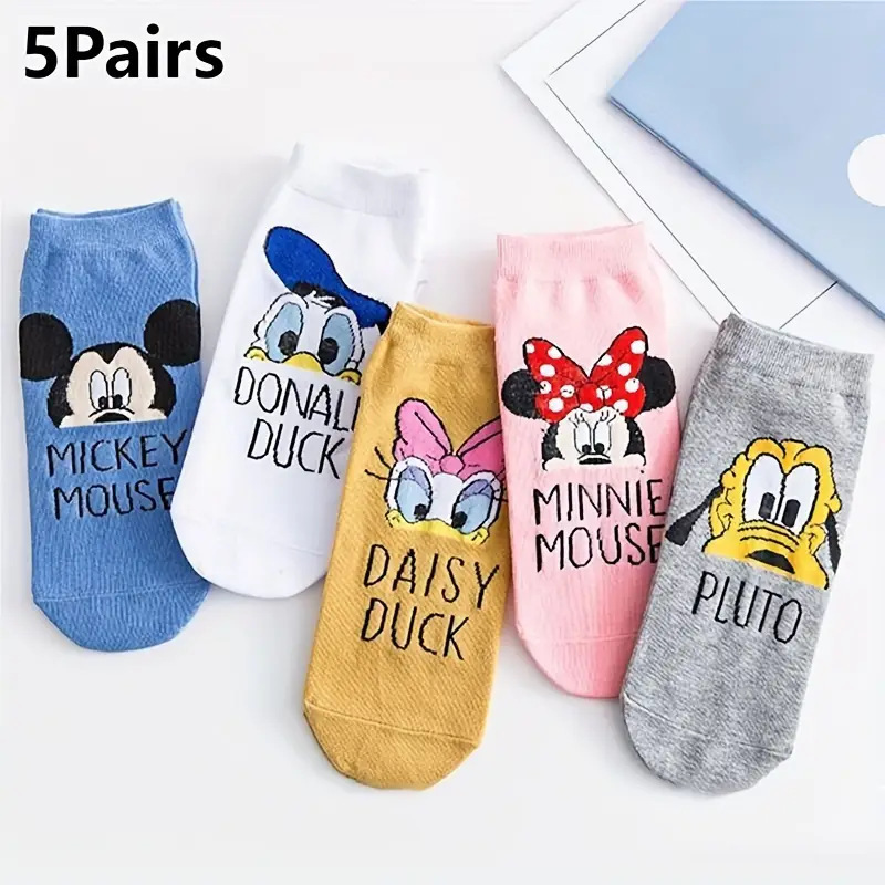 Spring and Summer New Women's Socks Japanese Cartoon Mickey Mouse Letter Mid-Calf Socks Korean Version Cute Shallow Crew Socks