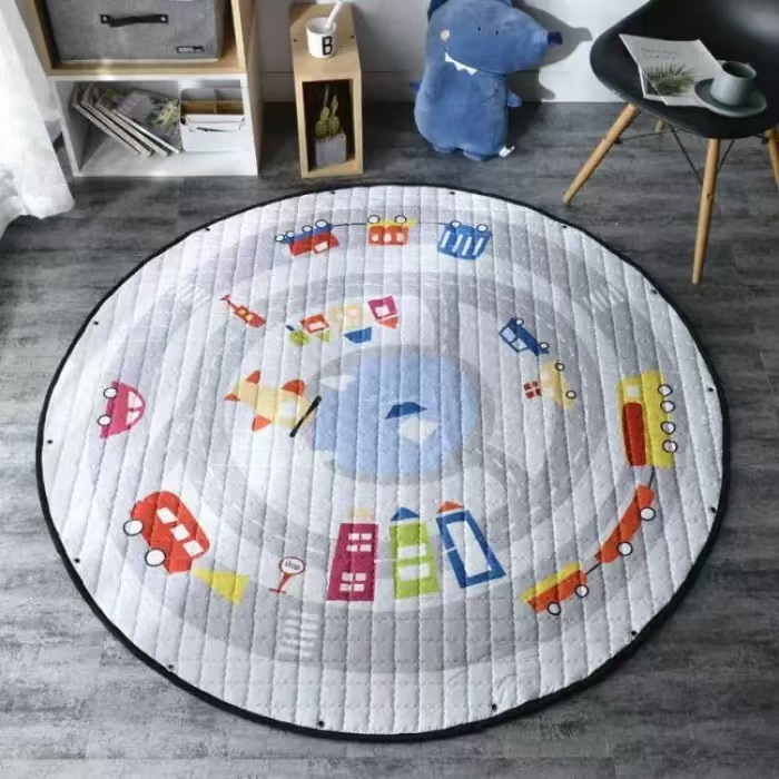 Factory Direct Sales Nordic Style Children's Floor Mats, Carpets, Kindergarten Baby Round Cartoon Toy Storage Mats
