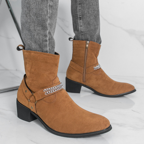 demi-season suede shoes English style pointed-toe with zipper