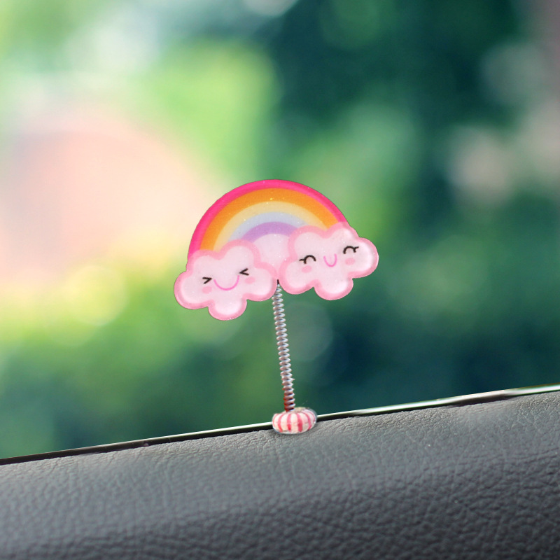 [Transfronterizo] Chica corazón arco iris decoración de coche coche sacudiendo la cabeza amor lindo primavera oscilante decoración de coche