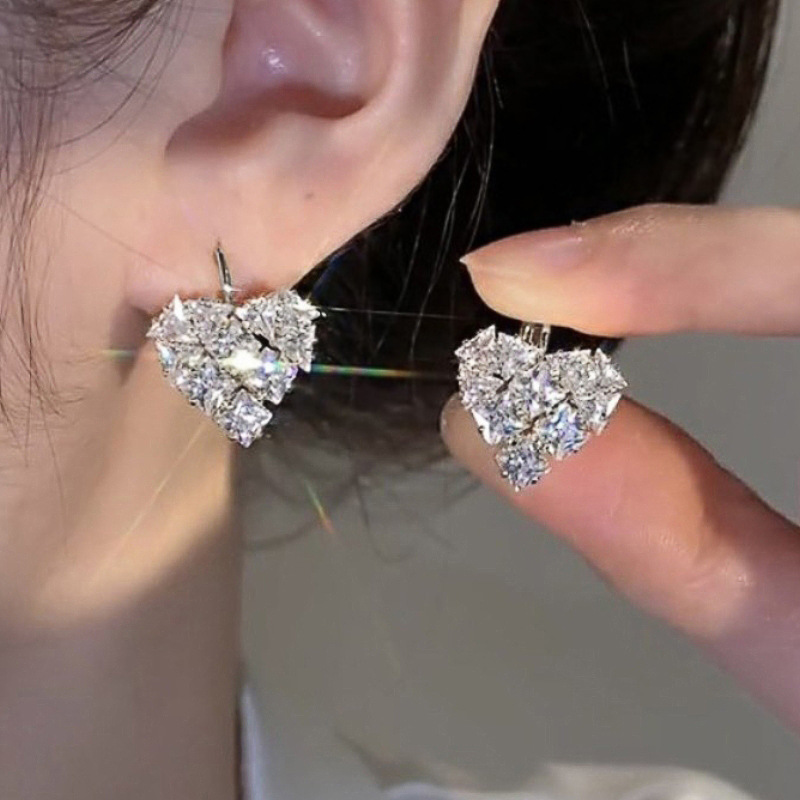 8g Weight 304 Stainless Steel Ear Needle Material Zircon Inlay Material Earrings Classification 1 Pair Quantity Holiday, Daily Occasion Copper Material Heart Shape Pattern All Seasons Season Women's Gender Modern Style Style 1 Pair Modern Style Heart Shape Copper Zircon Earrings 13