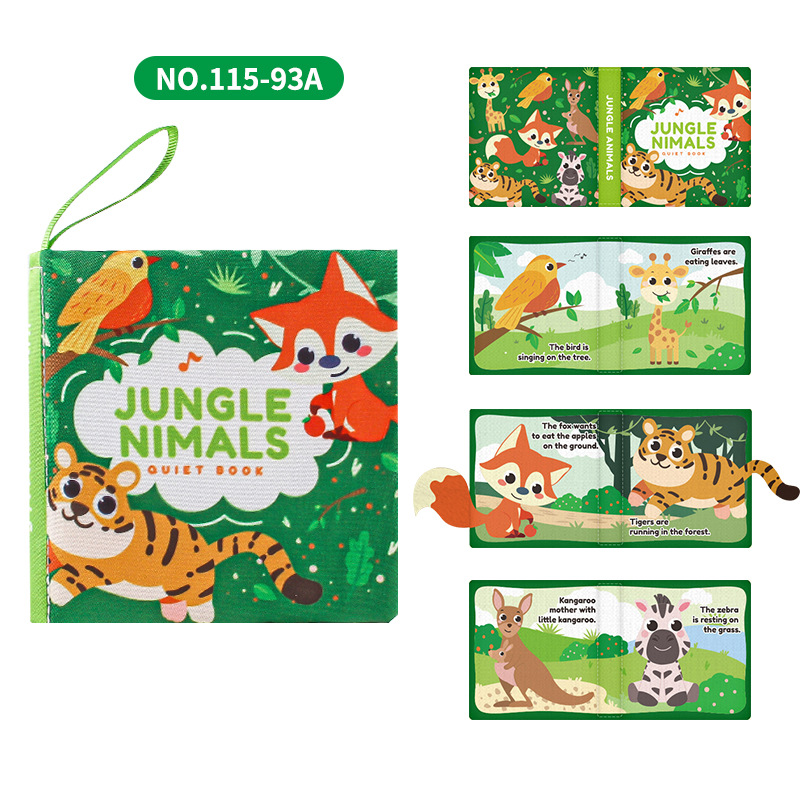 Cuatro libros de tela tridimensionales transfronterizos para bebés juguetes de educación temprana 4 caras 8 páginas en inglés libros de palma de alimentos y cognición animal libros de tela para bebés