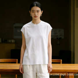 高克重宽松无袖包袖汉麻棉短袖T恤女2026夏季新款圆领上衣罗纹领