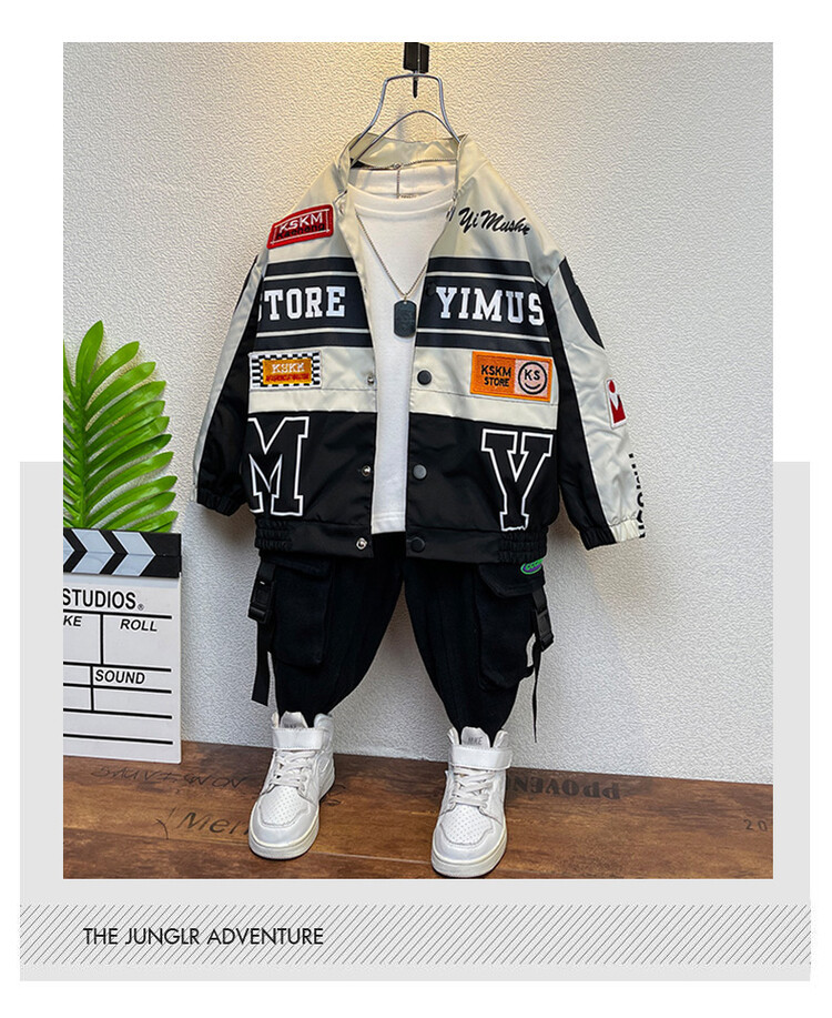Motorcycle Suit 2024 Spring and Autumn Season New Korean Edition Children's Pi Shuai Jacket Boys' Trendy Cool Coat_voghion.com