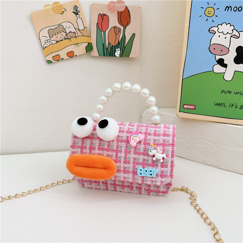 Bolso de perla para niños 2023 nuevo algodón y lino cadena pequeña bolsa cuadrada Linda fea linda chica bolsa decorativa bolsa de mensajero