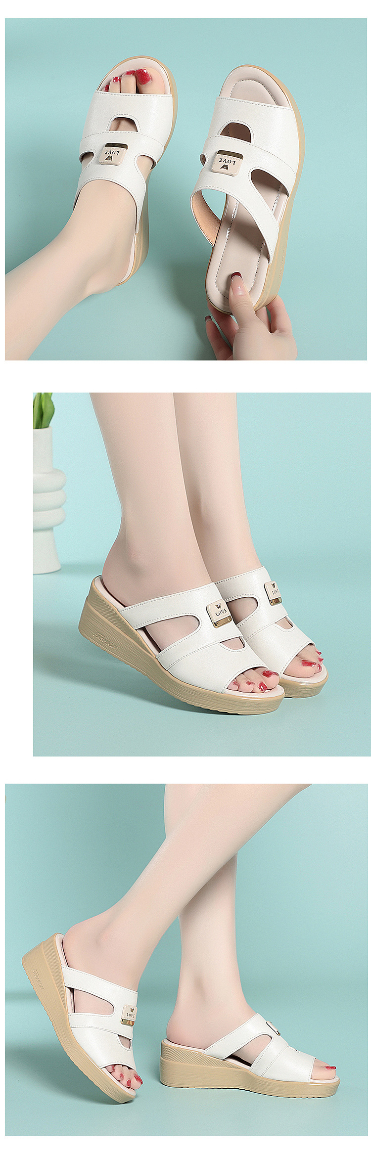 Dép sandal nữ đế xuồng da mềm quai chữ V — màu đen chi tiết 5