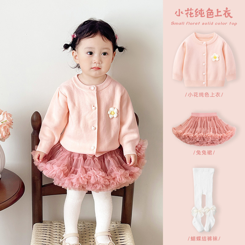 Girls' Spring Knit Sweater Jacket, Baby Stylish Princess Dress Sweater, Children's Spring and Autumn Bunny Dress, One-Year-Old Dress