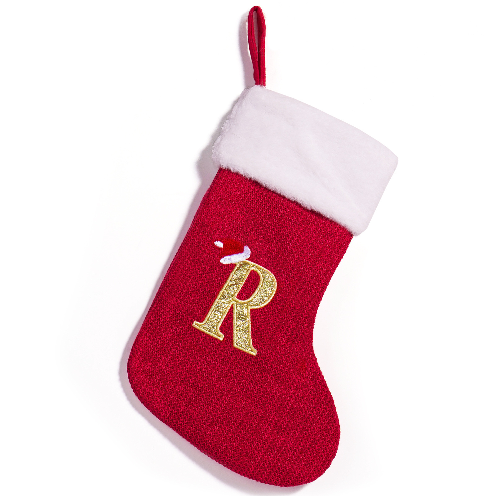 Cross-border nuevo estilo de Navidad rojo 26 letras calcetines de punto de alta calidad colgante de Navidad bordado dulces bolsas de decoración