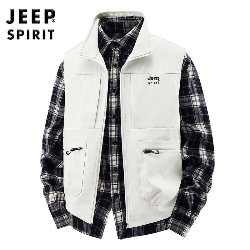 JEEP吉普秋冬新款工装马甲男士立领休闲坎肩大码加绒加厚马甲8818|undefined