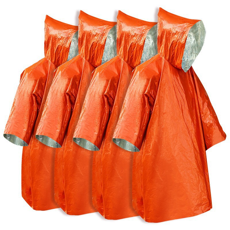 Yiwu Ready-Stock Emergency Aluminum Foil Survival Raincoat for Warmth and Cold Protection, Heated Camping Outdoor Insulation Raincoat