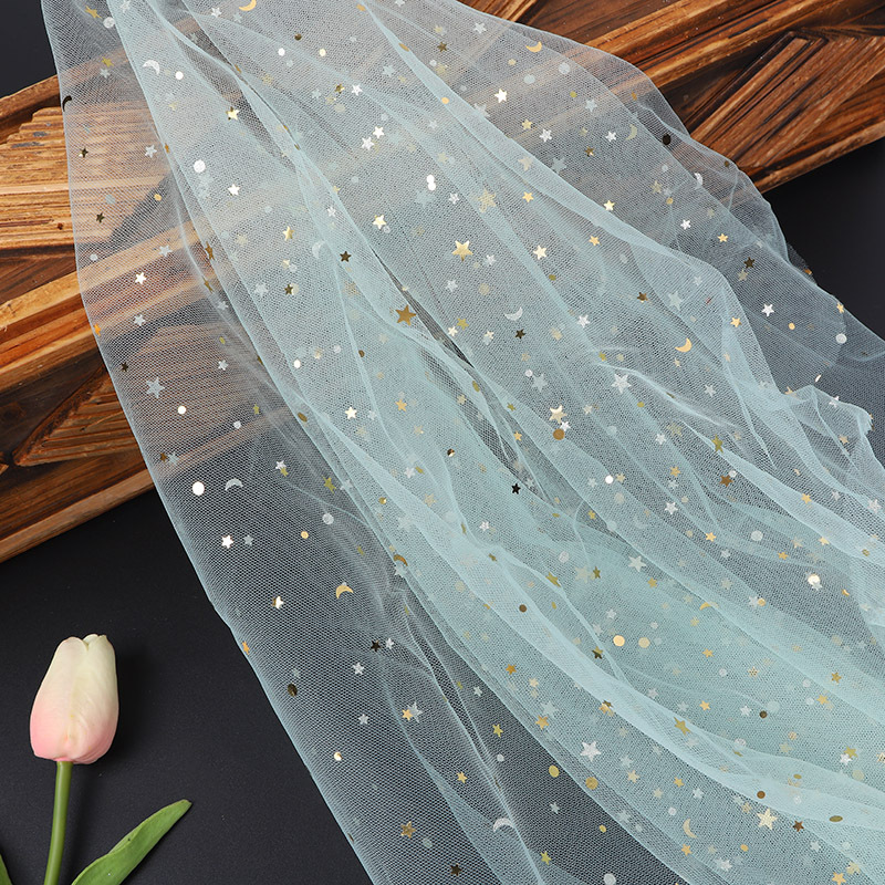 Nuevo 1.5m punzonado malla estrella y luna tela de malla hermosa tela de malla mano canasta de flores decoración dura y suave puede ser ajustada