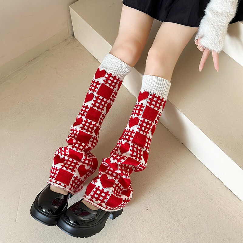 New Y2K Heart Checkered Wide-Leg Socks Jk Korean Style Ins Trendy Autumn and Winter Subculture Versatile Fashion Socks