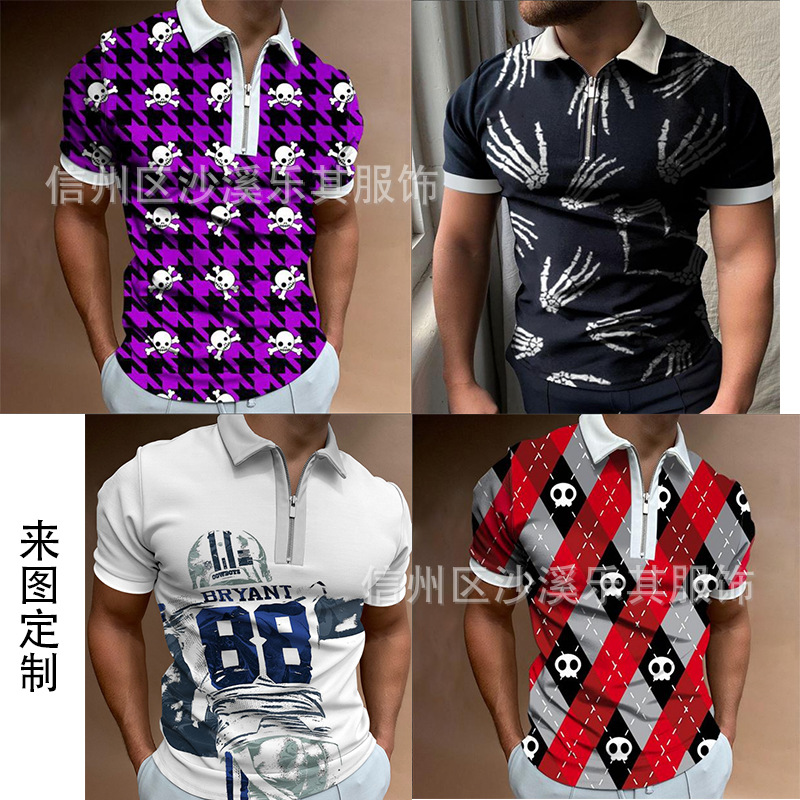 Camisa POLO con cremallera con cuello alto y estampado 3D para hombres urbanos europeos y americanos