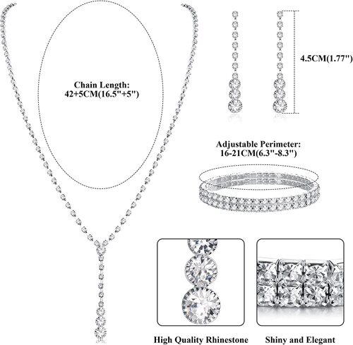 Bridesmaid Prom Costume Rhinestone Jewelry Set Bride Wedding Metal Zircon Water Drop Wave Necklace Earrings Bracelet