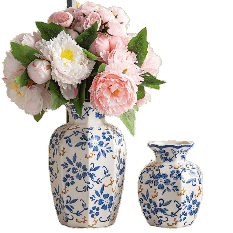 中国のハイエンド青と白の磁器レトロな玄関セラミック花瓶ホームリビングルームフラワーアレンジメント装飾装飾品水耕花|undefined