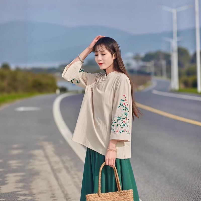 2026 New Style Cotton and Linen Embroidered Chinese-Style Women's Clothing, Retro Tea Dress, National Style Hanfu for Women 2026 New Style Cotton and Linen Embroidered Chinese-Style Women's Clothing, Retro Tea Dress, National Style Hanfu for Women
