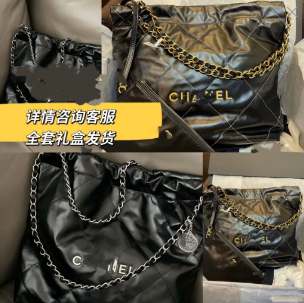 New 22Bag Genuine Leather Quilted Chain Women's Bag Cowhide Large Capacity Mother-In-Law Shopping Bag Garbage Bag with Logo