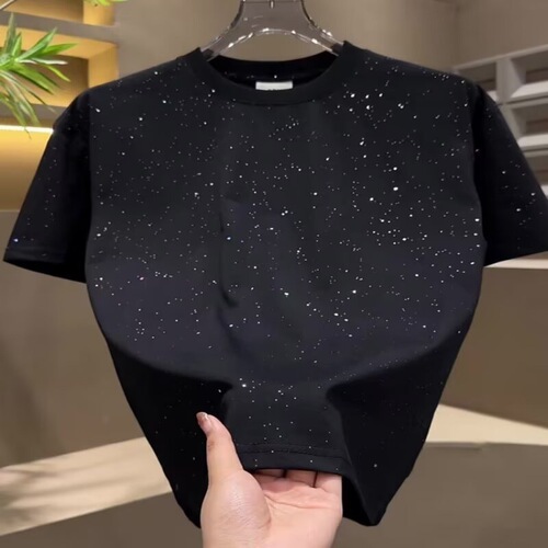Youth all-match summer American trend fashion brand casual starry sky short-sleeved sequined round collar all-match T-shirt men