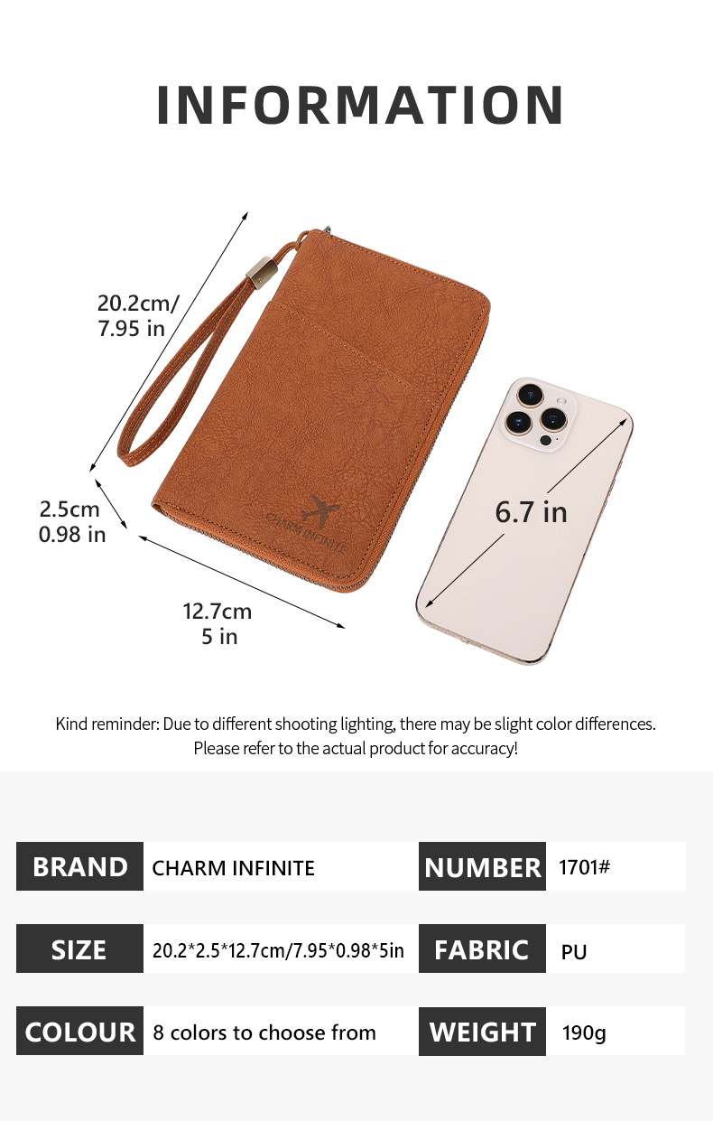 Cross-border new RFID anti-magnetic passport bag long zipper passport holder multifunctional travel ticket storage document bag