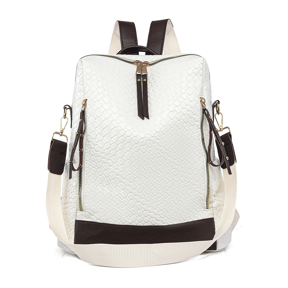 2024 nueva mochila de cuero suave tejida de moda europea y americana para mujer bolsa de mochila de viaje multiusos de gran capacidad en contraste