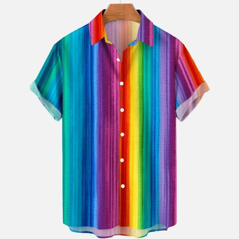 Summer Oversized Romantic Men's Shirt Rainbow Pattern Fashion Short Sleeve Printed Top Casual Street Shirt CS39 Summer Oversized Romantic Men's Shirt Rainbow Pattern Fashion Short Sleeve Printed Top Casual Street Shirt CS39