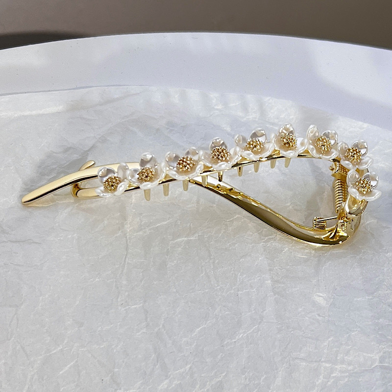 Mode Blume Legierung Überzug Künstliche Perlen Haarklammer display picture 3