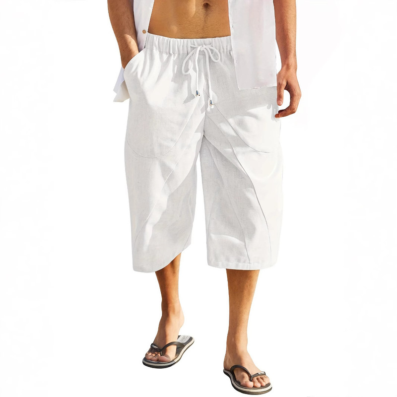 2025 Amazon Temuu Summer Thin Cotton and Linen Cropped Pants Large Size Loose Wide Leg Men's Hip-Hop Sports and Leisure