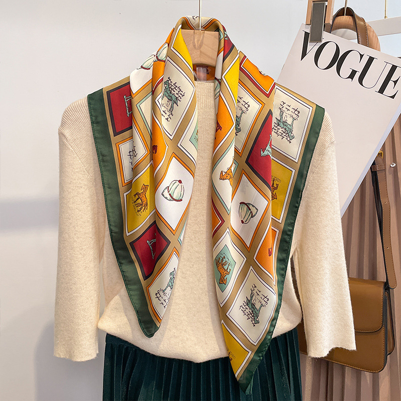 Primavera pequeña bufandas de seda ~ primavera y verano fresca sensación de reducción de la edad de las niñas coreanas pequeñas bufandas de seda de lujo ligero mujeres versátiles