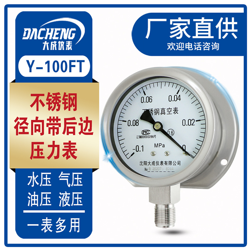 不锈钢径向带后边压力表  厂家生产 大成仪表