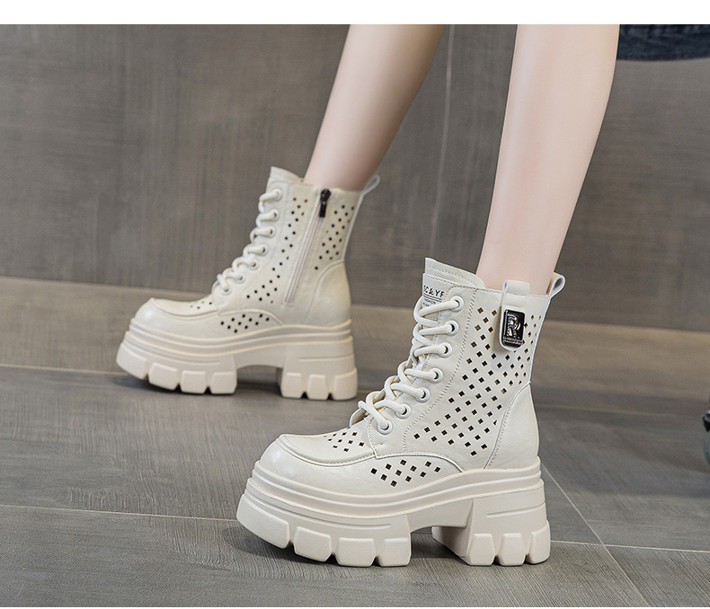 Boot nữ đế dày cổ thấp họa tiết đục lỗ lưới thoáng khí mùa hè — M2828 be đục lỗ, M2828-1 be lưới, M2828 đen đục lỗ, M2828 nâu đục lỗ chi tiết 26