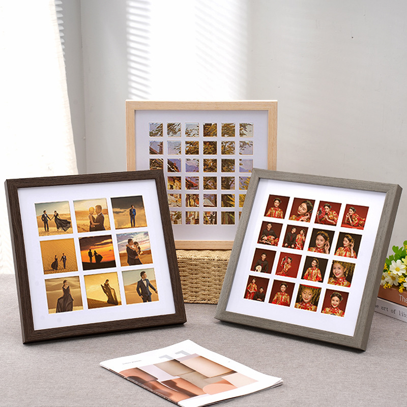 Multi-Compartment 100-Grid Solid Wood Photo Frame, Multi-Compartment Combination Picture Frame, Couple Photo Souvenir, Nail Art Display Empty Frame Multi-Compartment 100-Grid Solid Wood Photo Frame, Multi-Compartment Combination Picture Frame, Couple Photo Souvenir, Nail Art Display Empty Frame