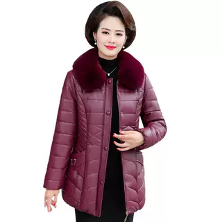 中年妈妈装冬季加厚pu皮棉服中老年女装大码宽松气质品质棉衣外套