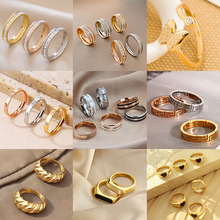 跨境潮韩版不规则素圈钛钢戒指女ins复古冷淡风镶锆石网红尾戒指