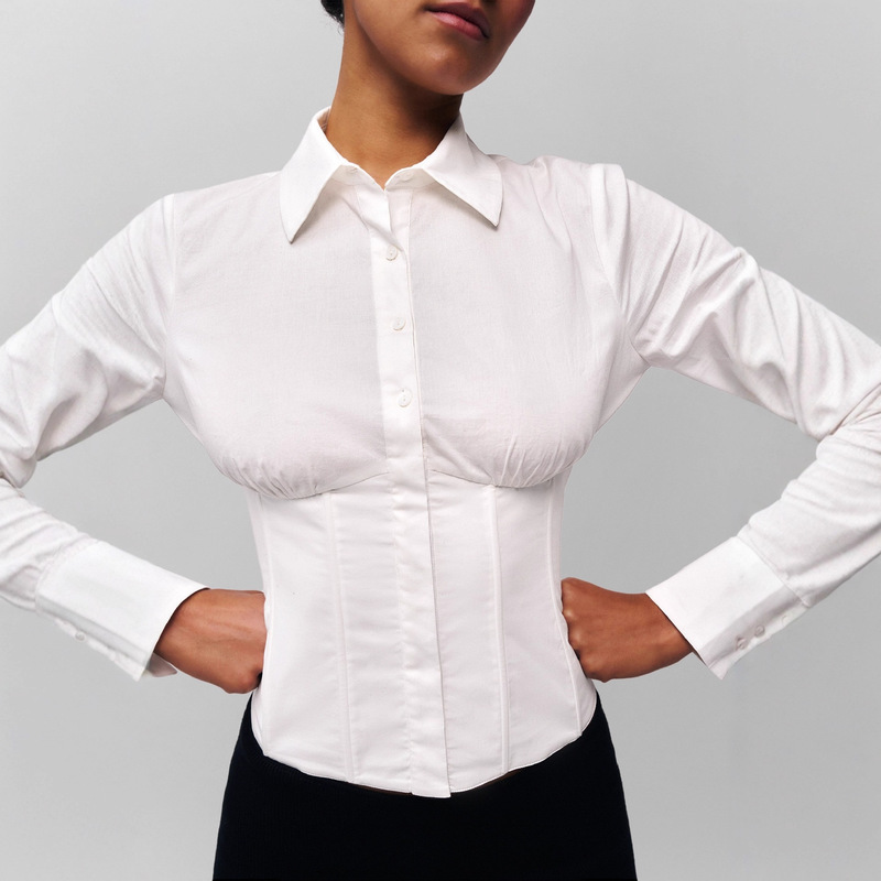 Cross-Border European and American Fashion Spicy Girl Long-Sleeve Top Shirt Slim Fit Corset Lace-Up Blouse for Women