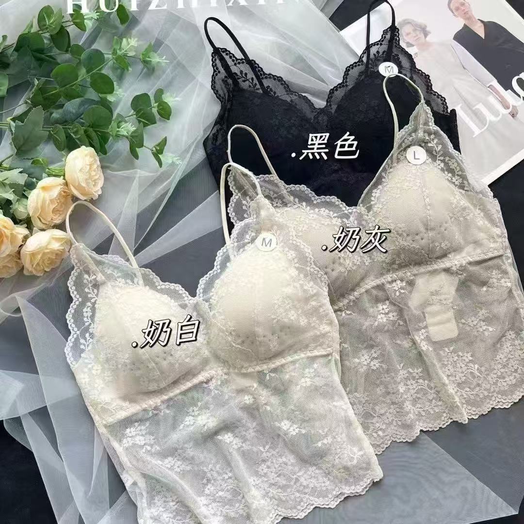 6250 Summer Lace Thin Camisole Fixed Cup No Steel Ring Inner Mid-length Beautiful Back Camisole Vest for Women