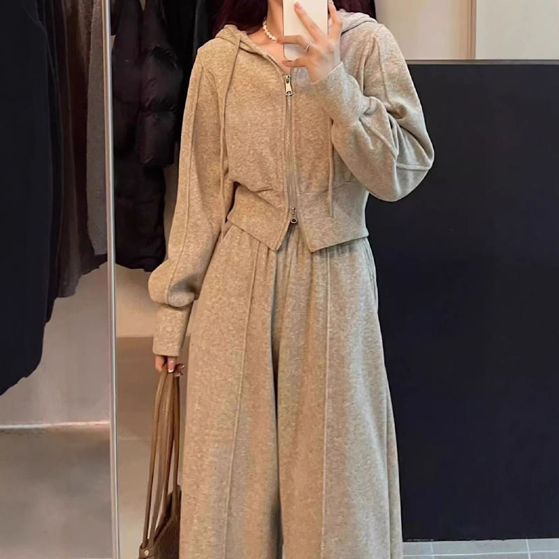 Women's Autumn Casual Sports Cashmere Suit Women's Korean Style Advanced Korean Style Loose Feeling Two-Piece Trendy Set
