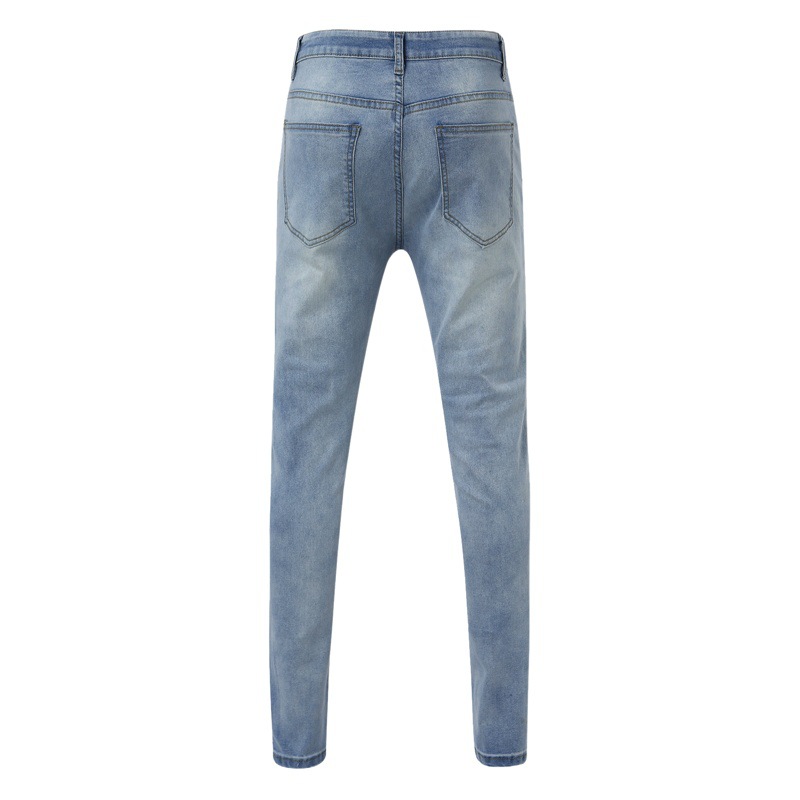 Pantalones Vaqueros Ajustados Rotos para Hombre de Algodón Elástico
