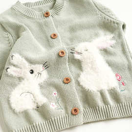 跨境ins女童毛衣新款可爱卡通兔针织衫宝宝毛衣洋气棉线外套开衫