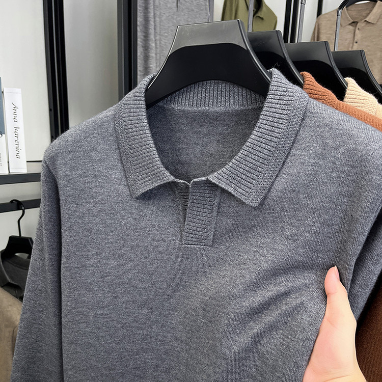 Hombres delgados comercio exterior de manga larga jersey de punto de mediana edad primavera y otoño nuevo suéter casual de cuello de tijeras