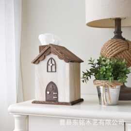 木制小房子形状纸巾盒农场风格纸巾分配器一次性纸巾盒桌面抽纸盒