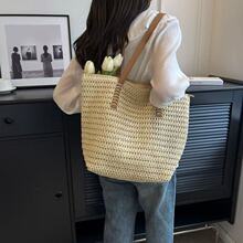 韩国通勤大容量草编包包简约2025夏季海边度假风单肩包手工编织包