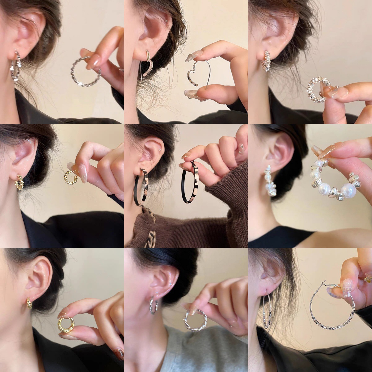 S925银针欧美夸张素圈耳环女高级感圆脸显瘦耳圈时尚个性百搭耳饰