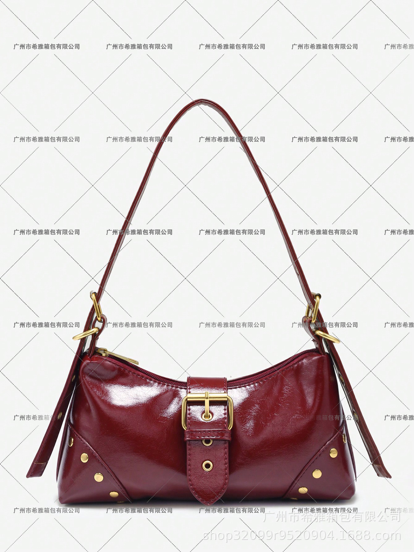 Women’s Vintage Maillard Distressed PU Leather Biker Baguette Underarm Shoulder Bag with Stud and Pin Buckle Detail - Thumbnail 6