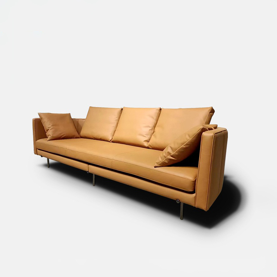 Italian Minimalist Top-Grain Leather Arc Sofa with Straight Corner, Simple Luxury Living Room Fabric Owlet Sofa