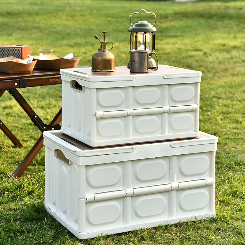 Coche plegable caja de almacenamiento al aire libre camping caja de almacenamiento camping tapa de madera caja de almacenamiento maletero del coche portátil