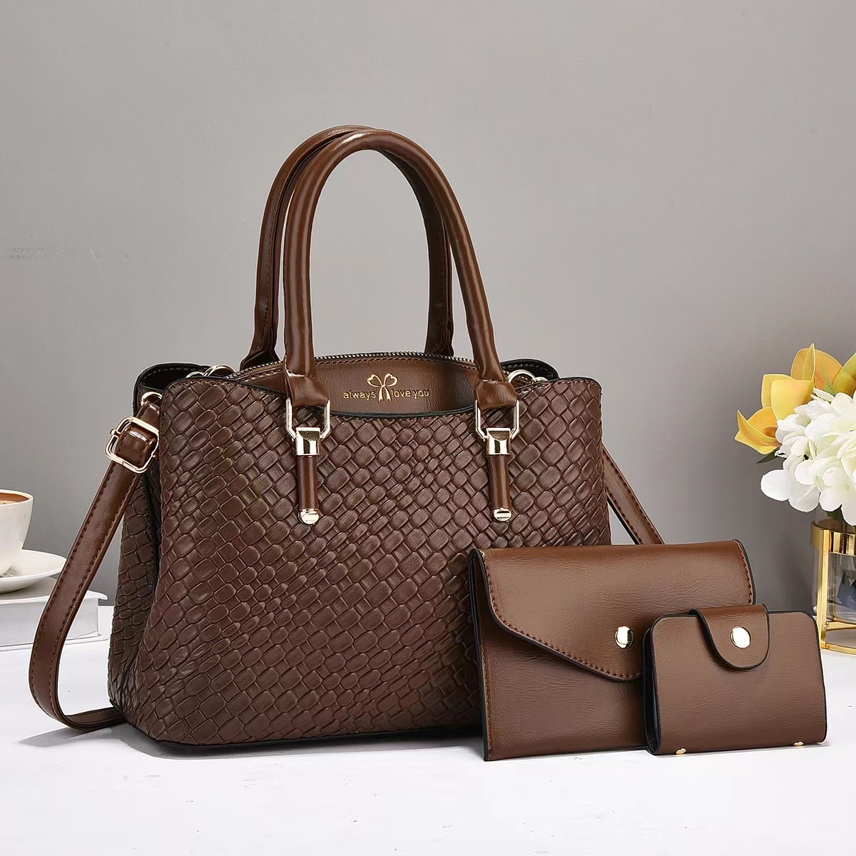 Holiday, Shopping Occasion Pu Leather Material Women's Large Pu Leather Solid Color Vintage Style Streetwear Sewing Thread Square Zipper Bag Sets