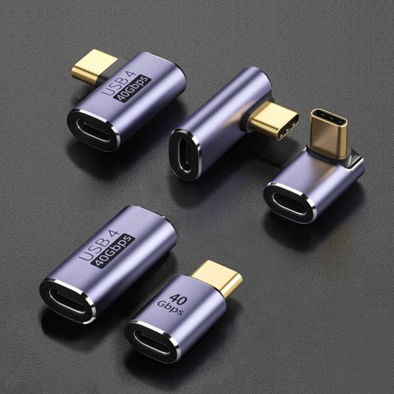 USB Adapter Type-C Male to Female 90-Degree Right Angle L-Shaped U-Shaped Vertical Elbow for Computer 4 Thunderbolt 3