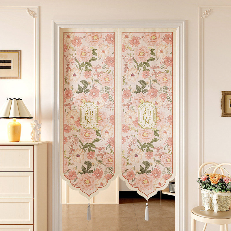 New Chinese-Style Door Curtain, No-Drill Installation, for Living Room, Bedroom, Bathroom Partition, Toilet, Entryway, Light-Blocking Half Curtain